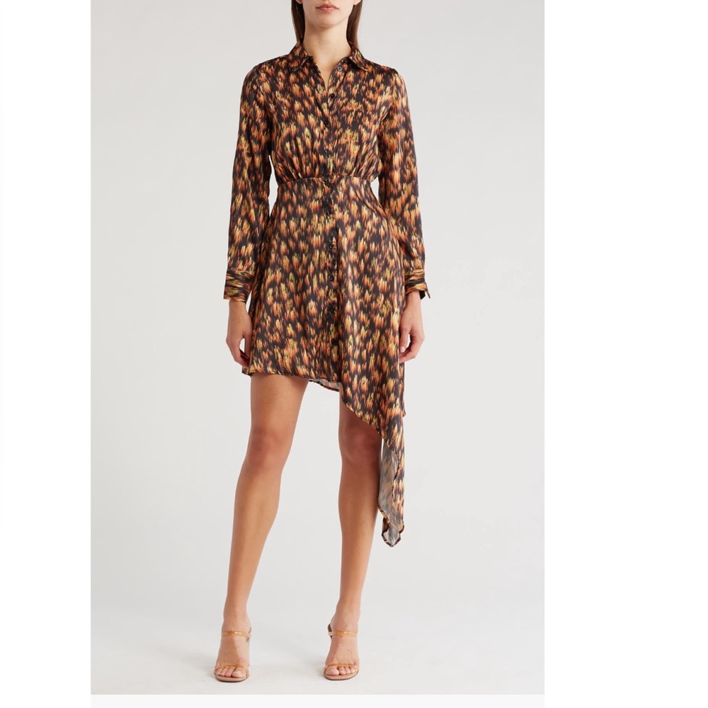 Topshop Asymmetrical Dress in Black and Brown